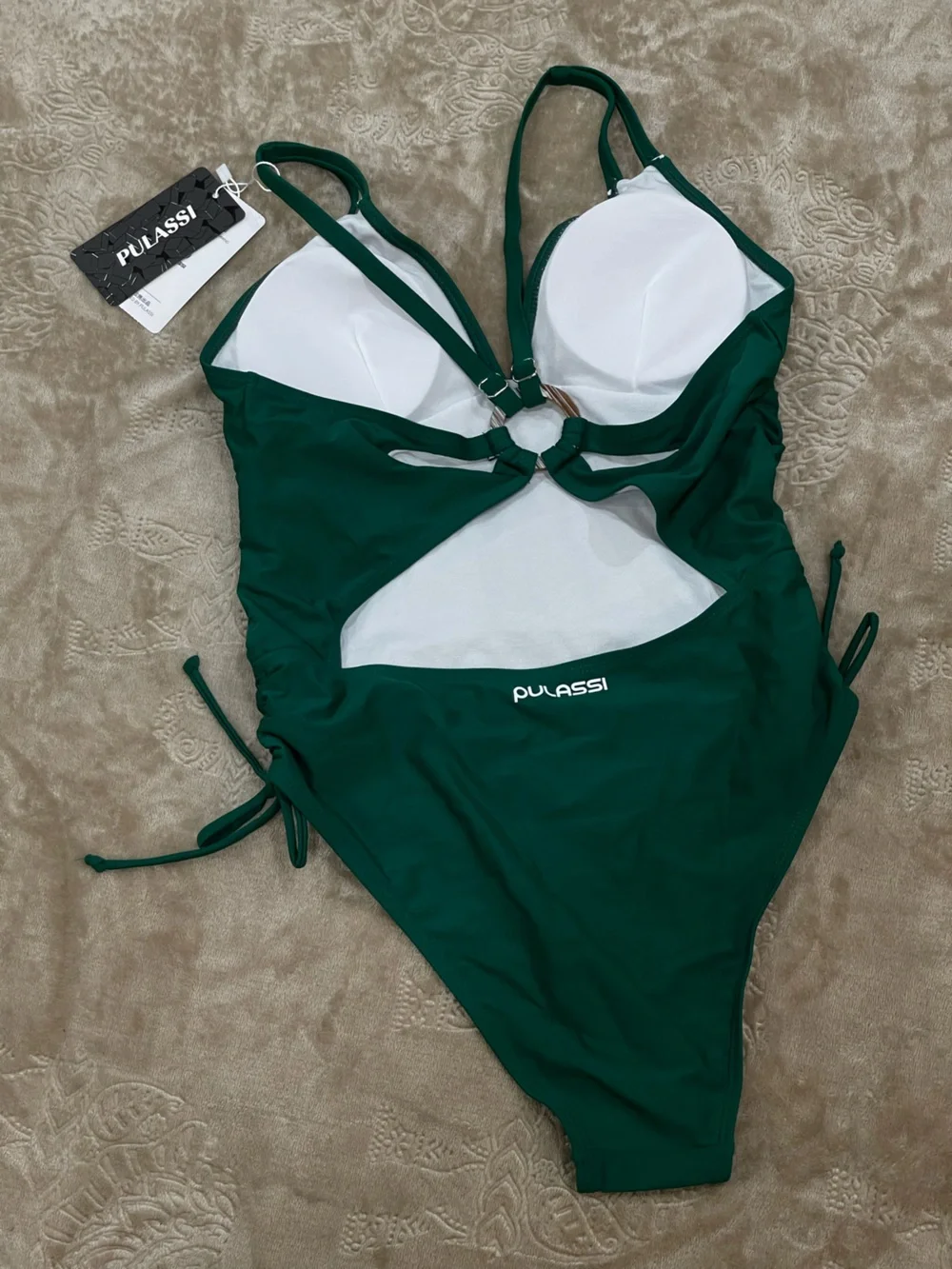 NWT Size M Pulassi Women’s Green V-Neck One-Piece Tummy Control Swimsuit